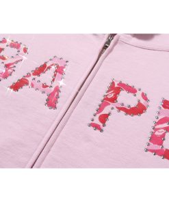 ABC CAMO CRYSTAL LOGO WIDE ZIP HOODIE LADIES